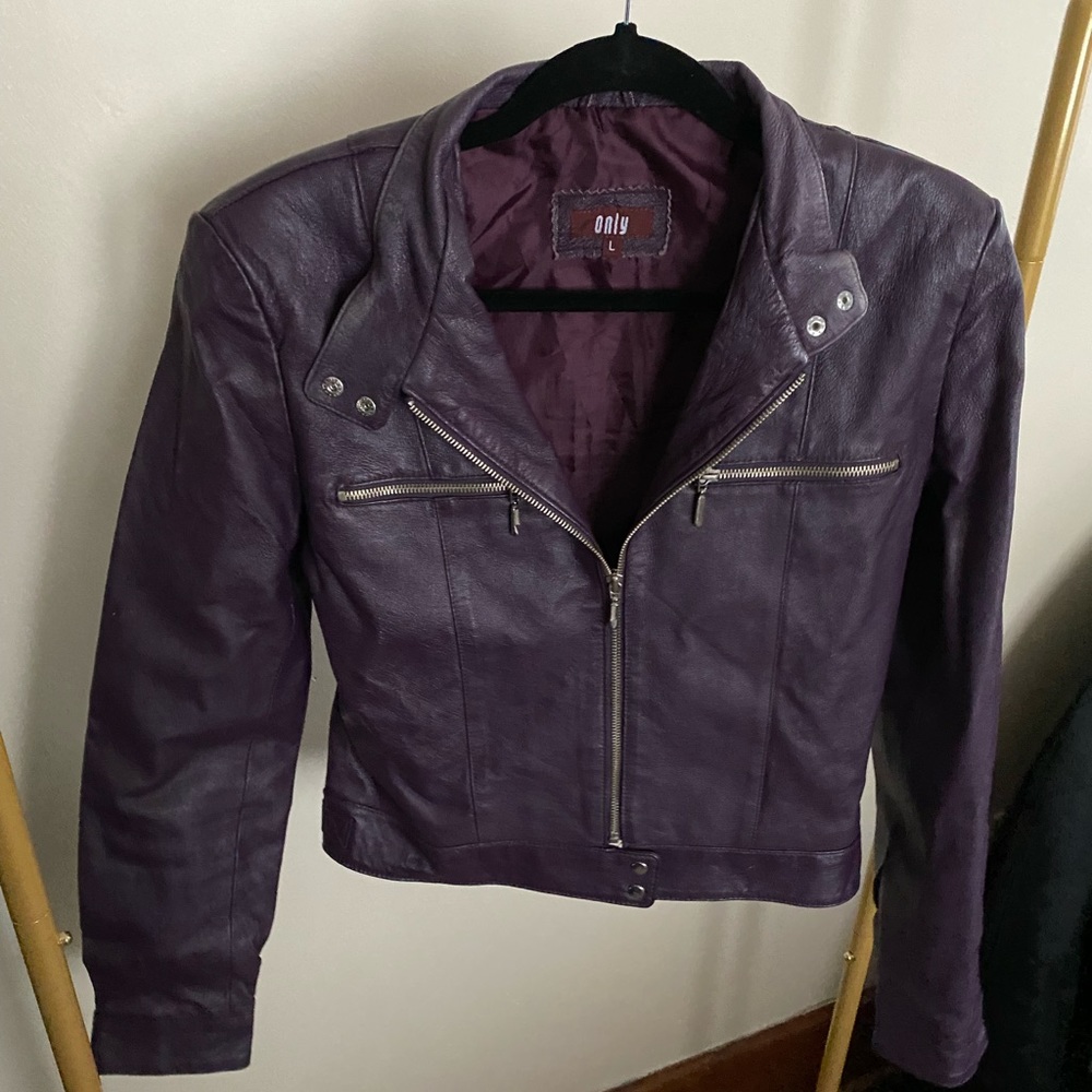 Purple Leather Moto Jacket